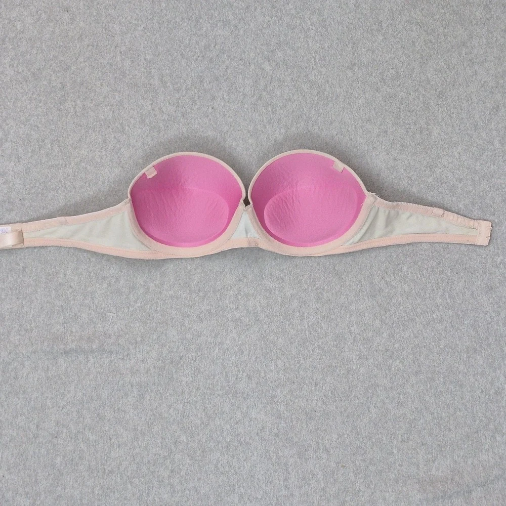 PINK Women Bra 32C Pink Push Up Underwired Strapless Multi Way READ